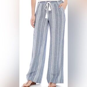 Jolt Women's Blue Striped Wide Leg Linen Pants